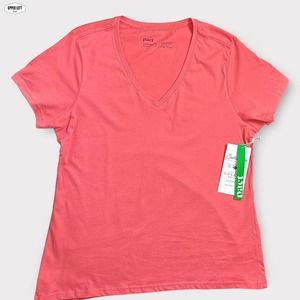 NWT PACT 100% Organic Cotton Tea Rose Mid-Weight V-neck Tee Shirt Large Pink